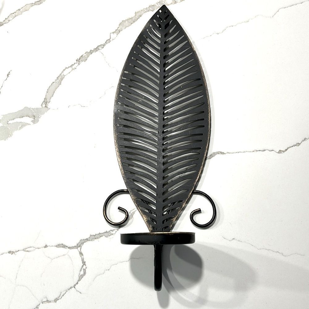 Wall Sconce Decorative Candle Holder Black Iron Retro Leaf Design Hanging